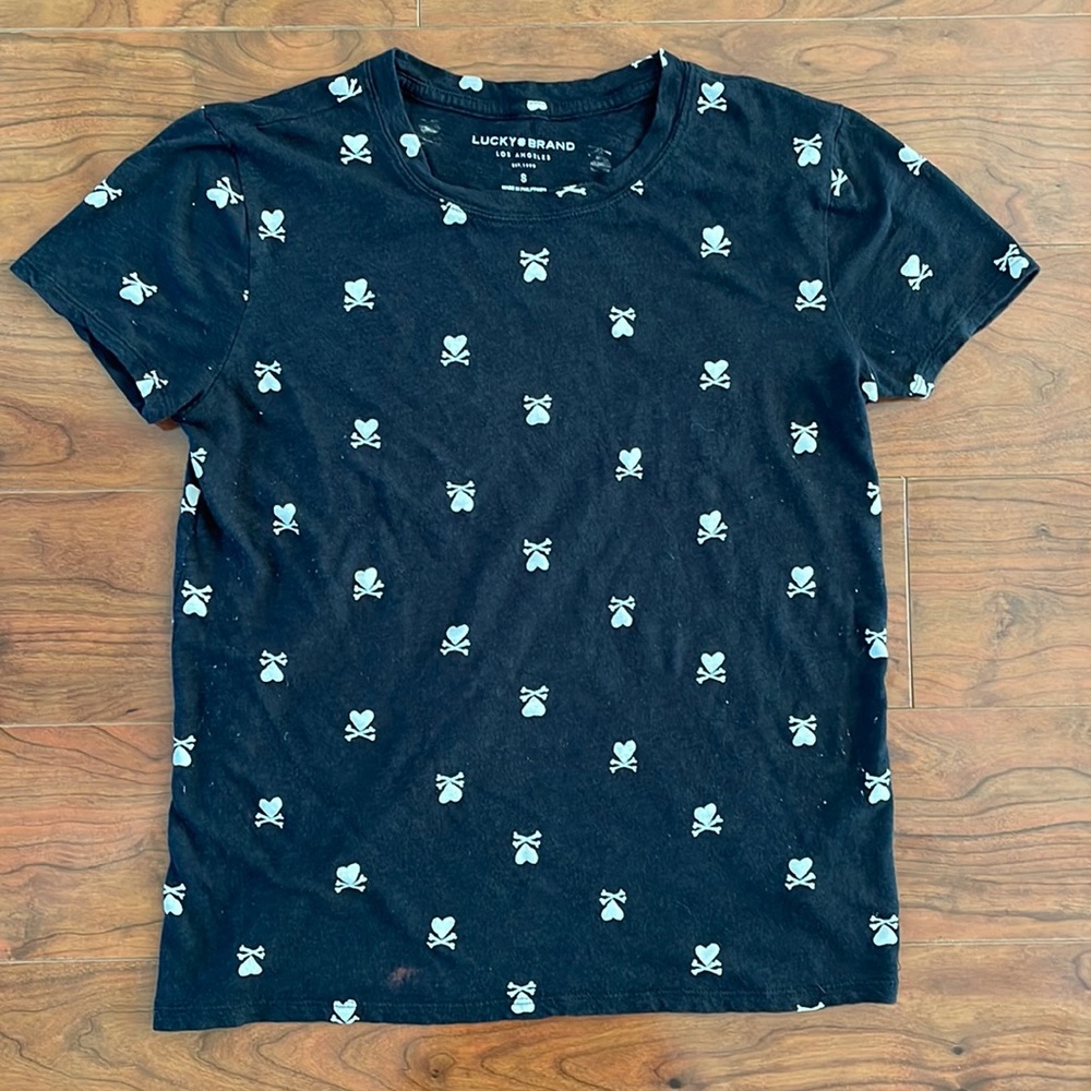 COPY - Lucky Brand Black and White Heart and Bones Short Sleeve Tee Shirt Top